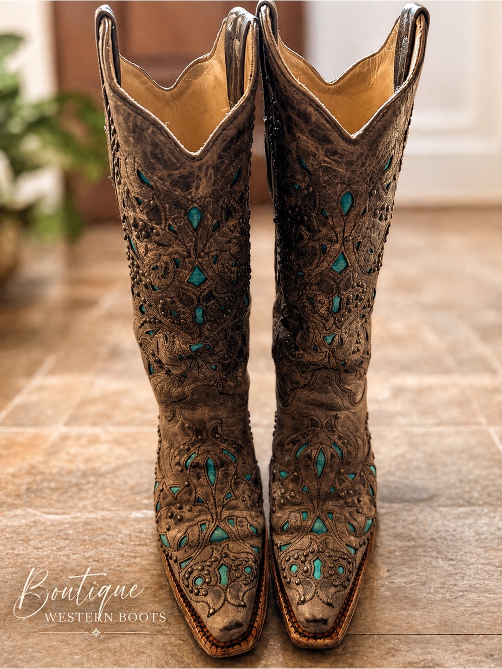Corral Turquoise Inlay Studded Western Boots | Women’s 6
